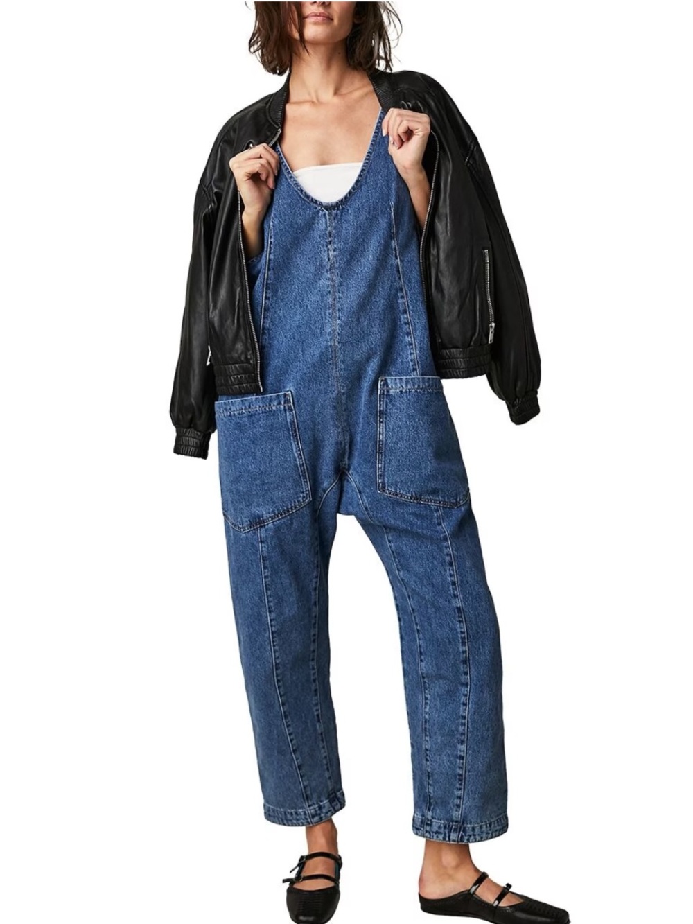 We the Free High Roller Denim Blue Overalls Casual Utility Relaxed Fit Cotton S